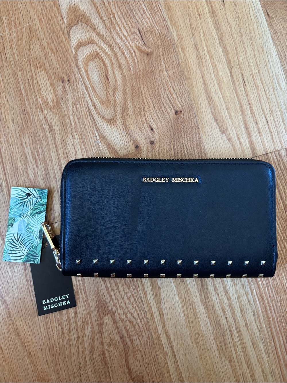 Badgley Mischka Black Studded Zip Wallet NWT